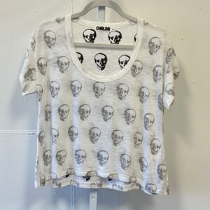 CHRLDR Cheerleader Women's Inside Out Style Skull Print Scoop Neck T-Shirt Top S